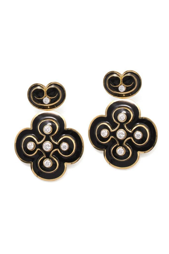 Diamond Black Quatrefoil Earrings