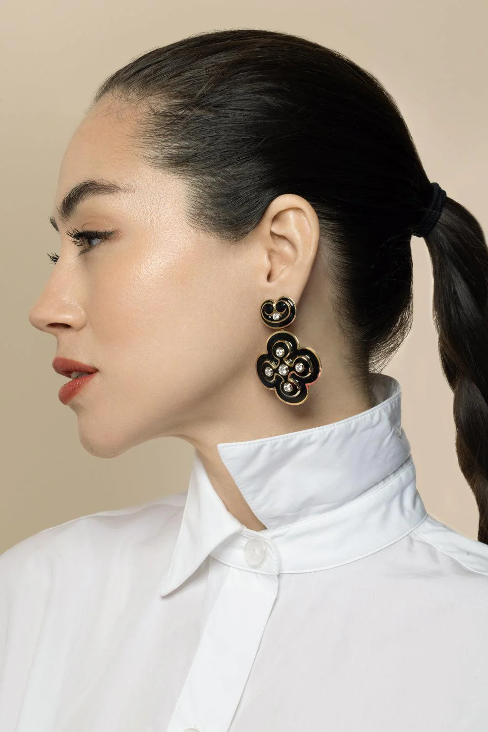Diamond Black Quatrefoil Earrings - Image 2