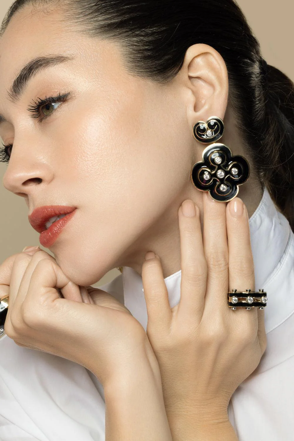 Diamond Black Quatrefoil Earrings - Image 4