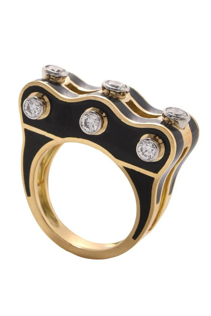 Diamond Black Small Wave Studlette Ring