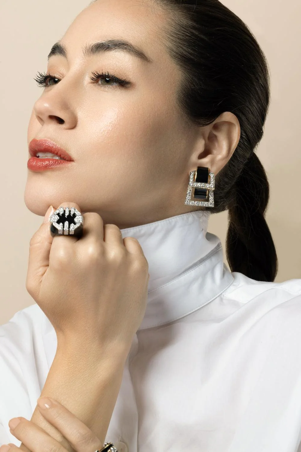 Diamond Black Strap Earrings - Image 4