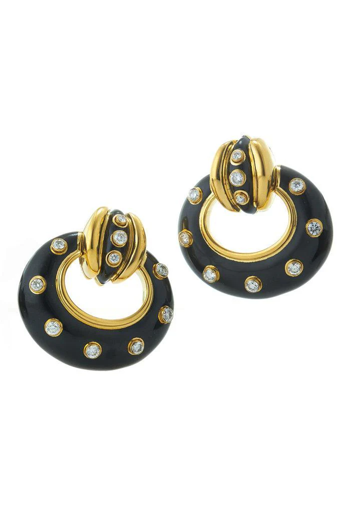 Diamond Black Stud Doorknocker Earrings