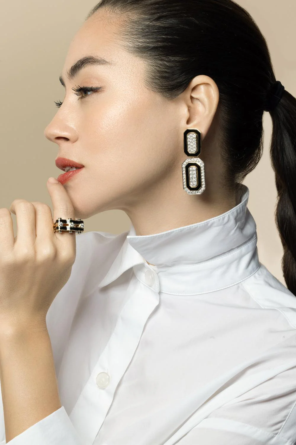 Diamond Black Tuxedo Earrings - Image 2