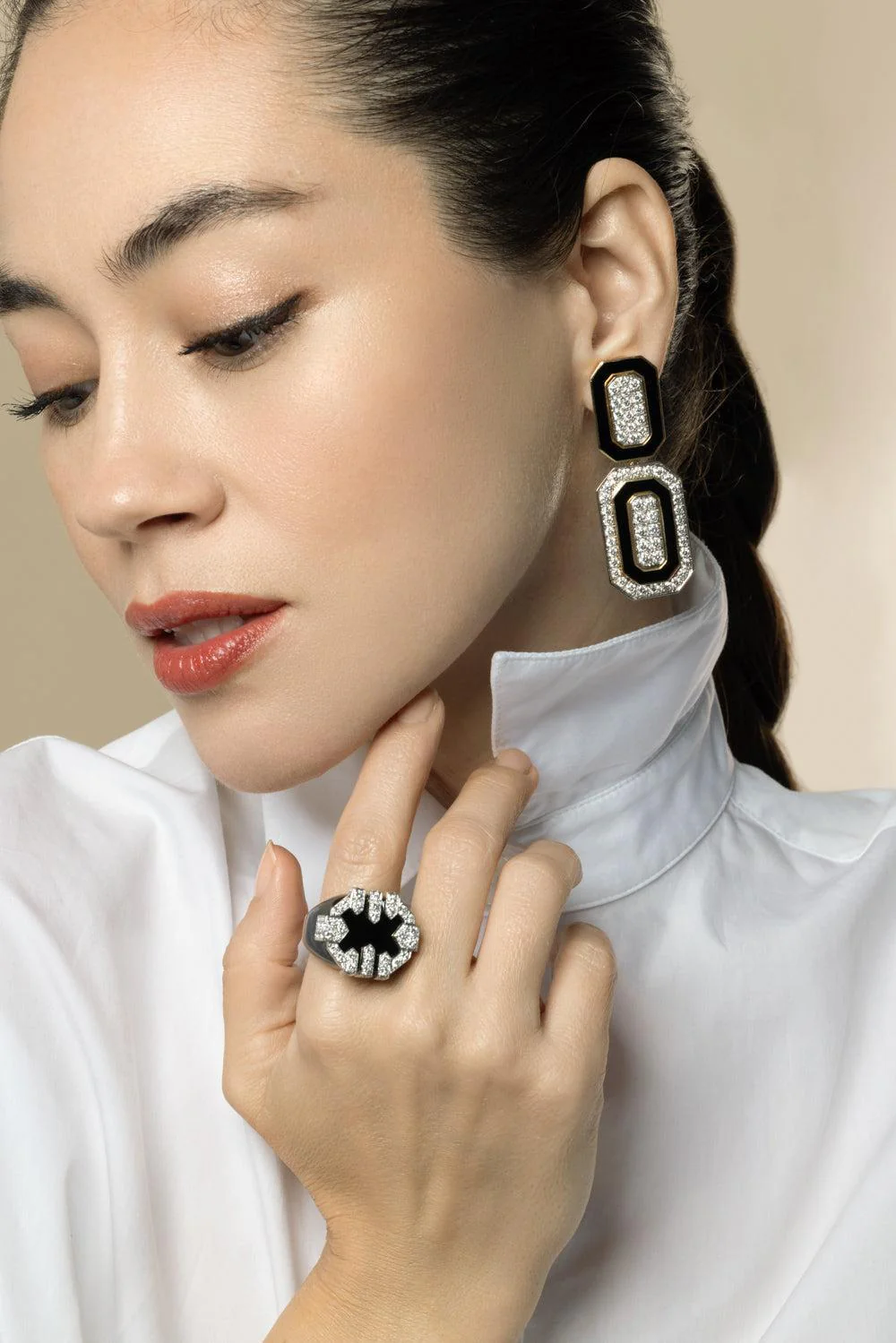 Diamond Black Tuxedo Earrings - Image 3