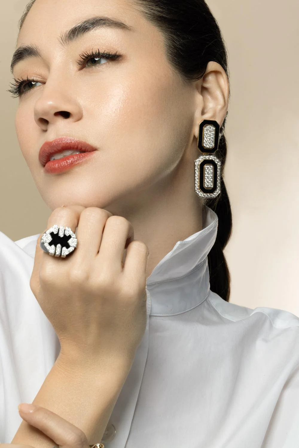 Diamond Black Tuxedo Earrings - Image 4