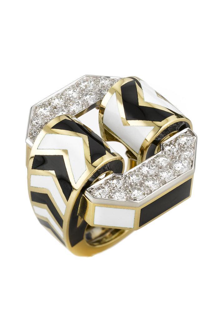 Diamond Black White Chevron Ring