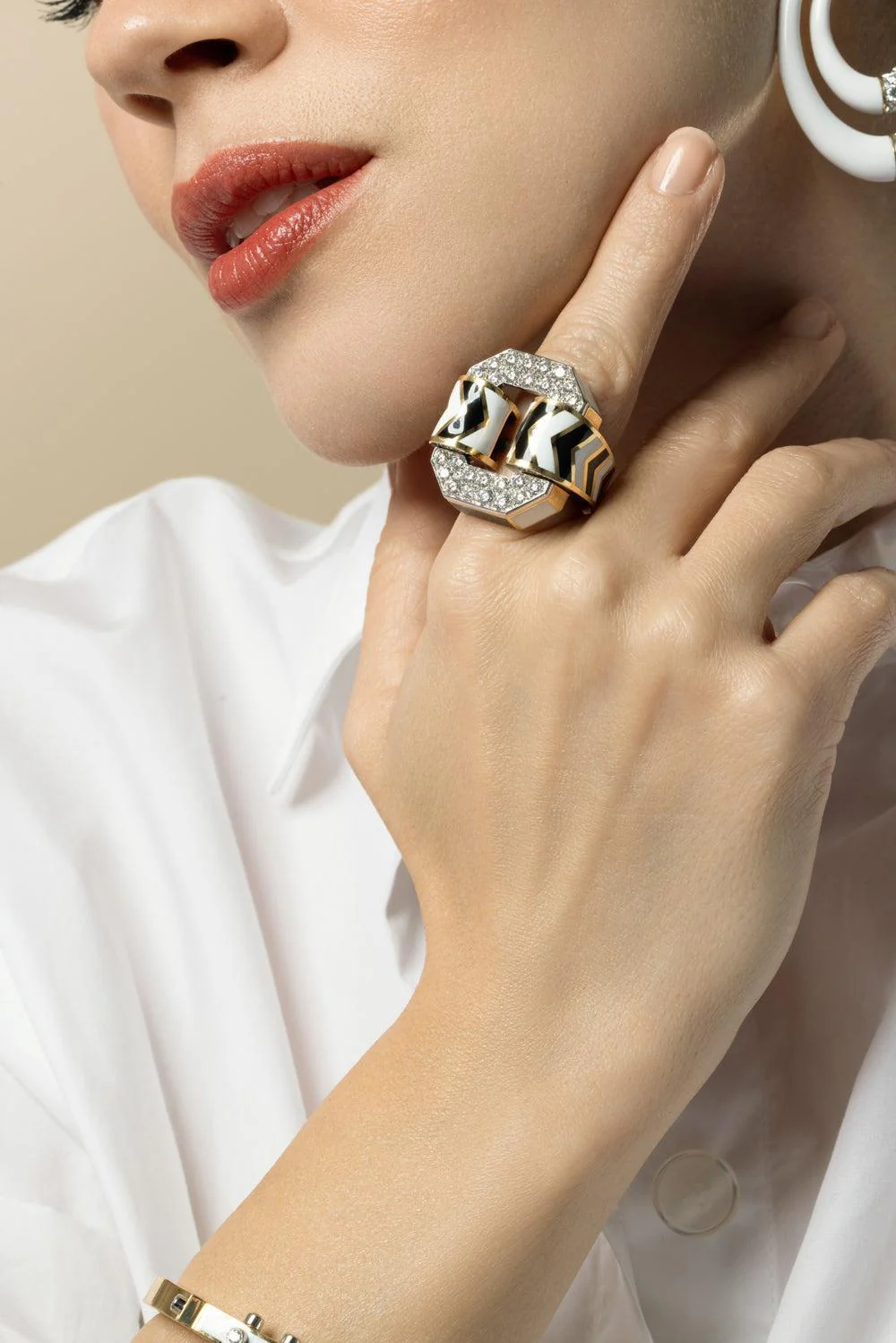 Diamond Black White Chevron Ring - Image 2