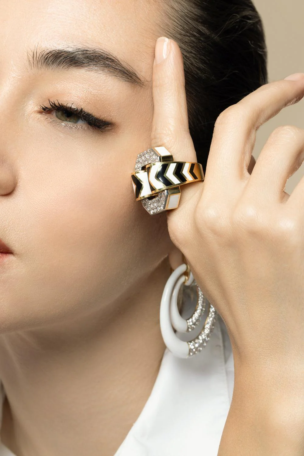 Diamond Black White Chevron Ring - Image 4