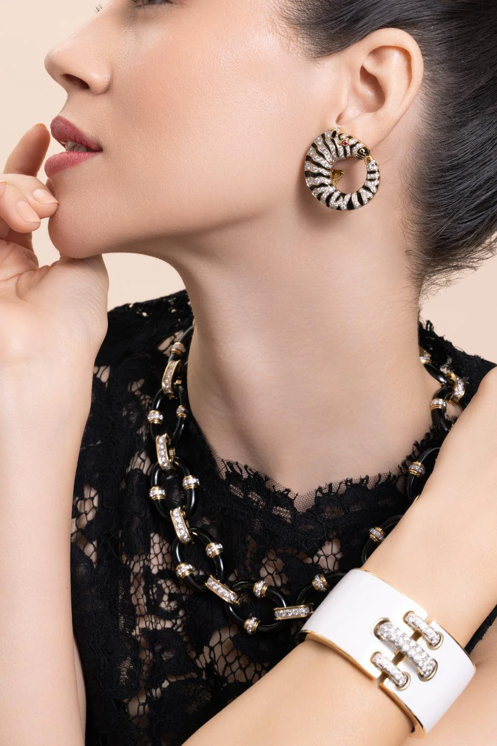 Diamond Black White Zebra Earrings - Image 4