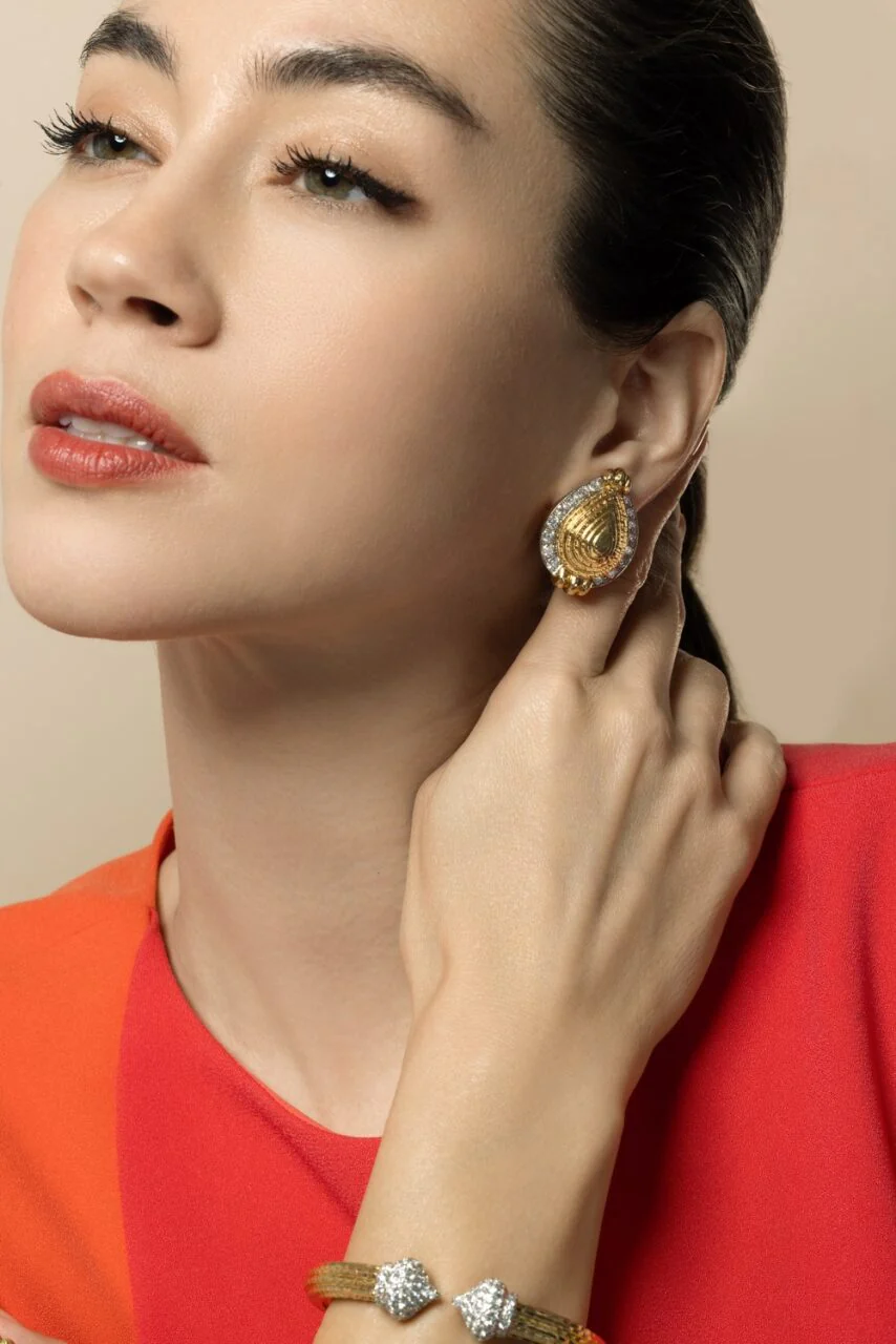 Diamond Concentric Pear Earrings - Image 2