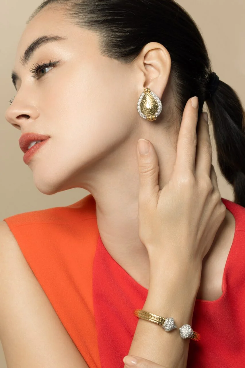 Diamond Concentric Pear Earrings - Image 3