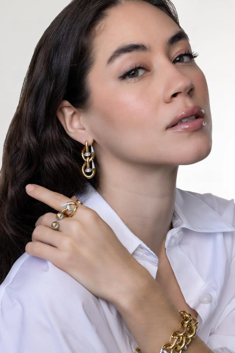 Diamond Double Bent Nail Earrings - Image 3