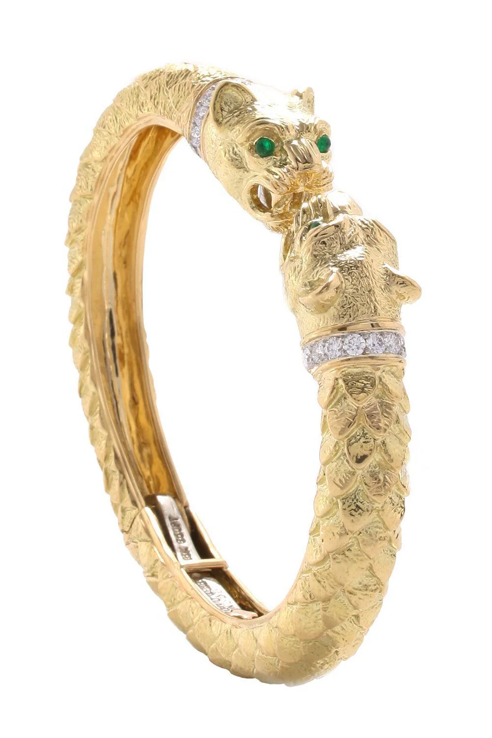 Diamond Emerald Greek Lion Cuff Bracelet