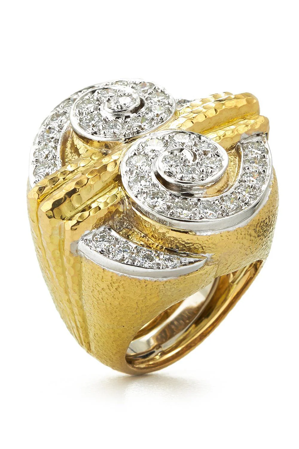 Diamond Hammered Double Scroll Step Ring