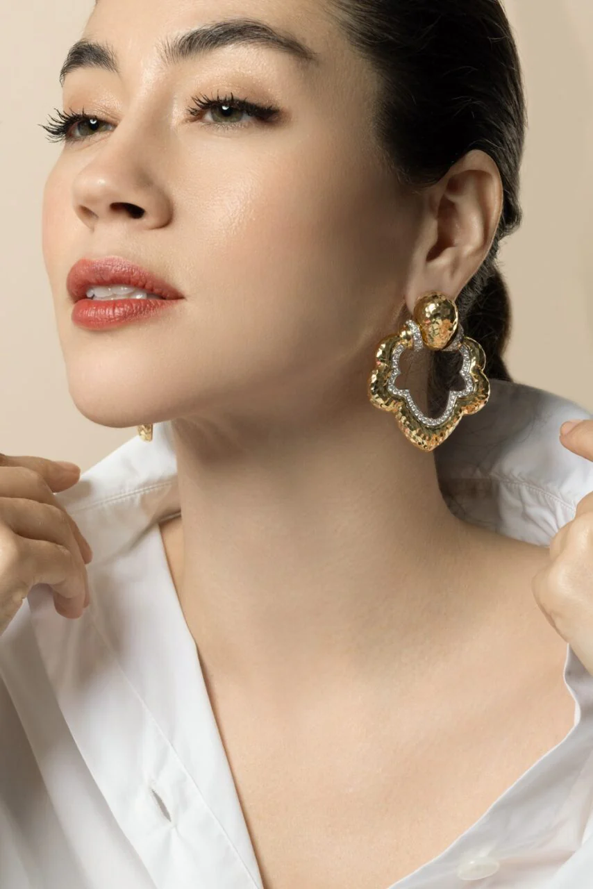 Diamond Hammered Gothic Doorknocker Earrings - Image 2