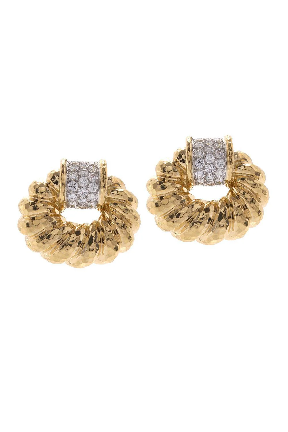 Diamond Hammered Oval Rope Earrings