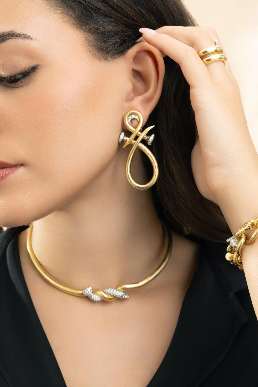 Diamond Hammered Triple Infinity Earrings - Image 3