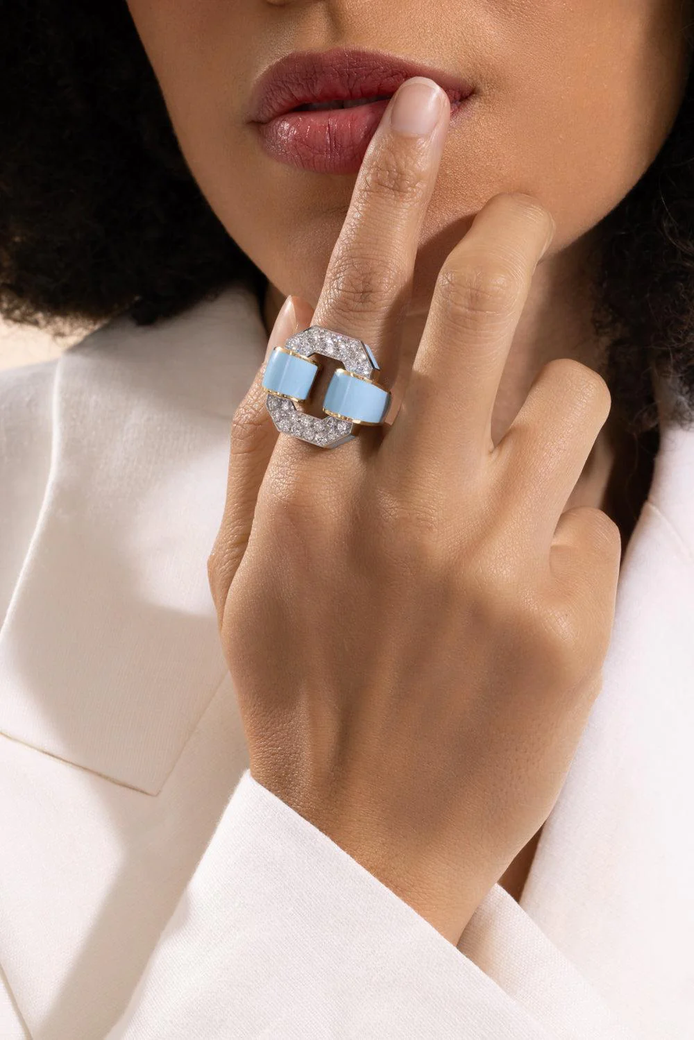 Diamond Small Light Blue Buckle Ring - Image 4