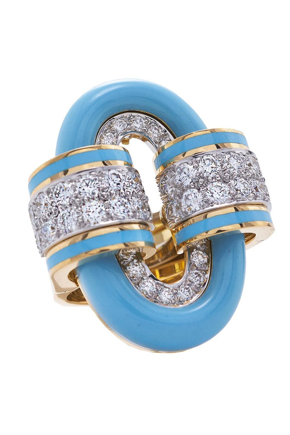 Diamond Light Blue Oval Buckle Ring