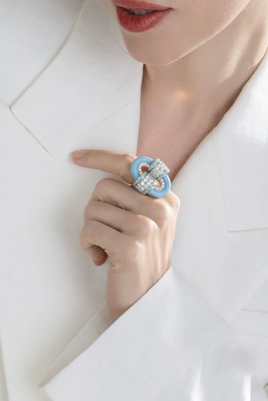 Diamond Light Blue Oval Buckle Ring - Image 3