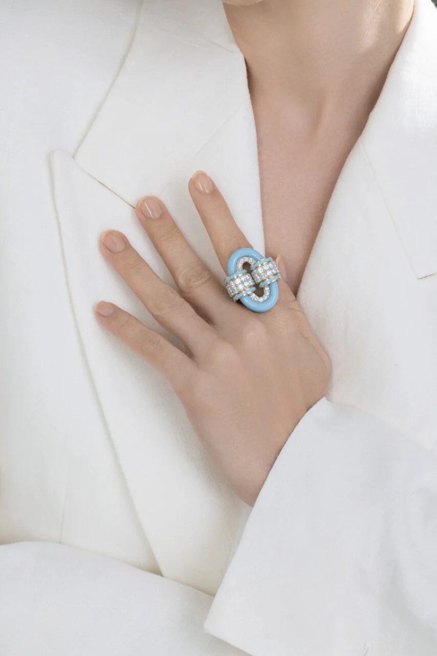 Diamond Light Blue Oval Buckle Ring - Image 4