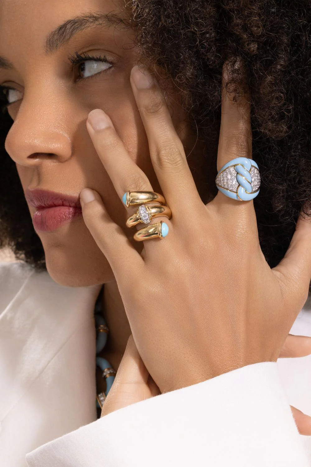 Diamond Light Blue Rope Ring - Image 3