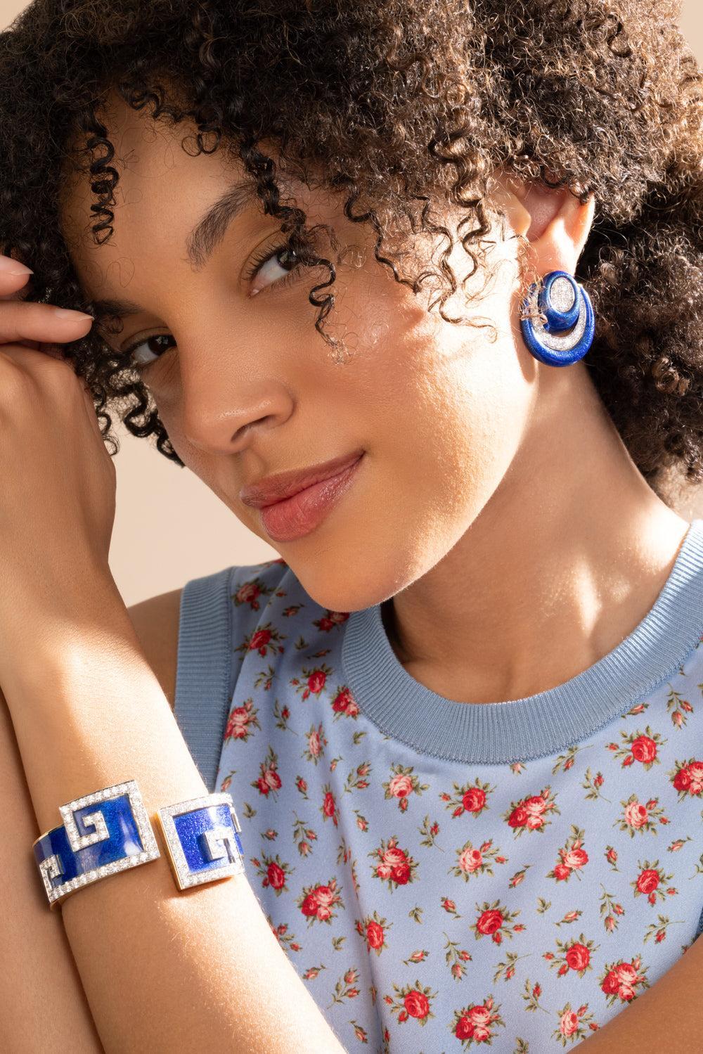 Diamond Royal Blue Studio Earrings - Image 2
