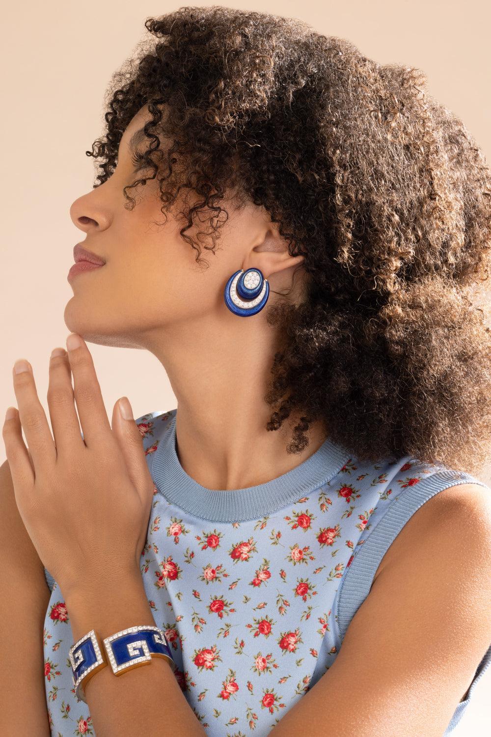 Diamond Royal Blue Studio Earrings - Image 3