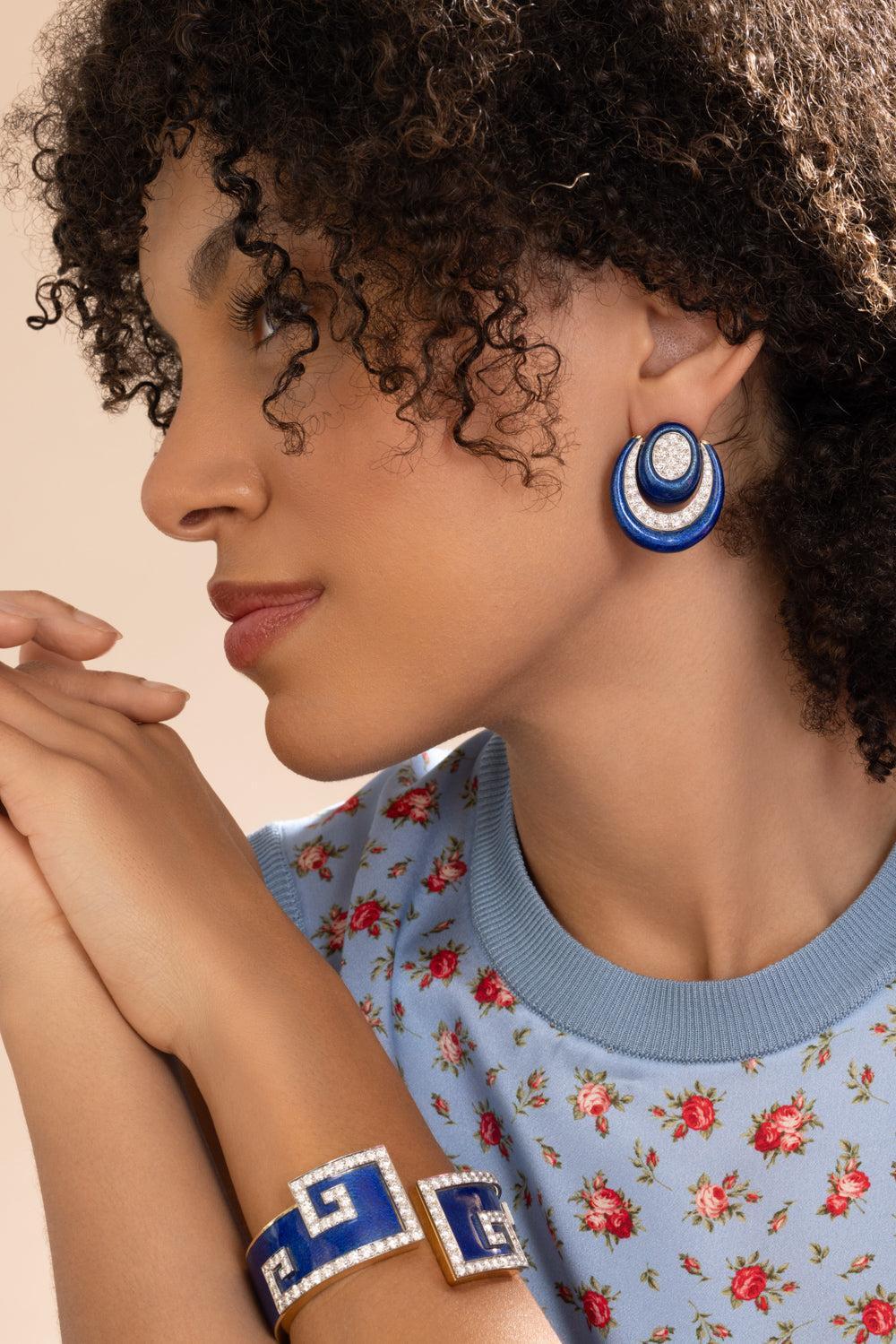 Diamond Royal Blue Studio Earrings - Image 4