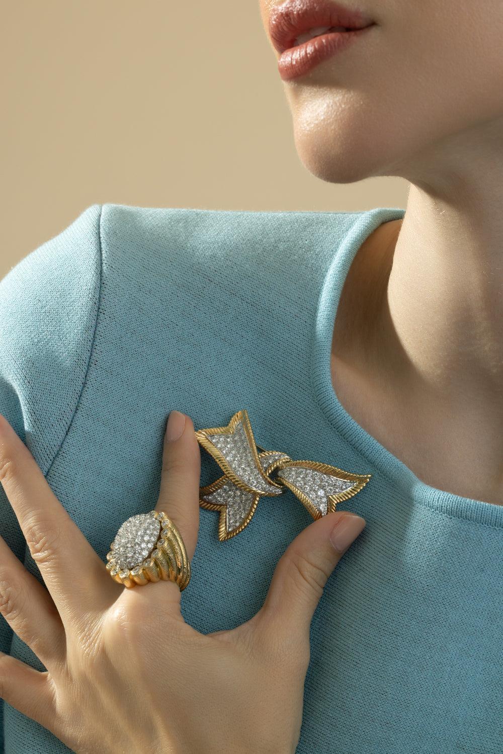 Diamond Small Ribbon Brooch - Image 2