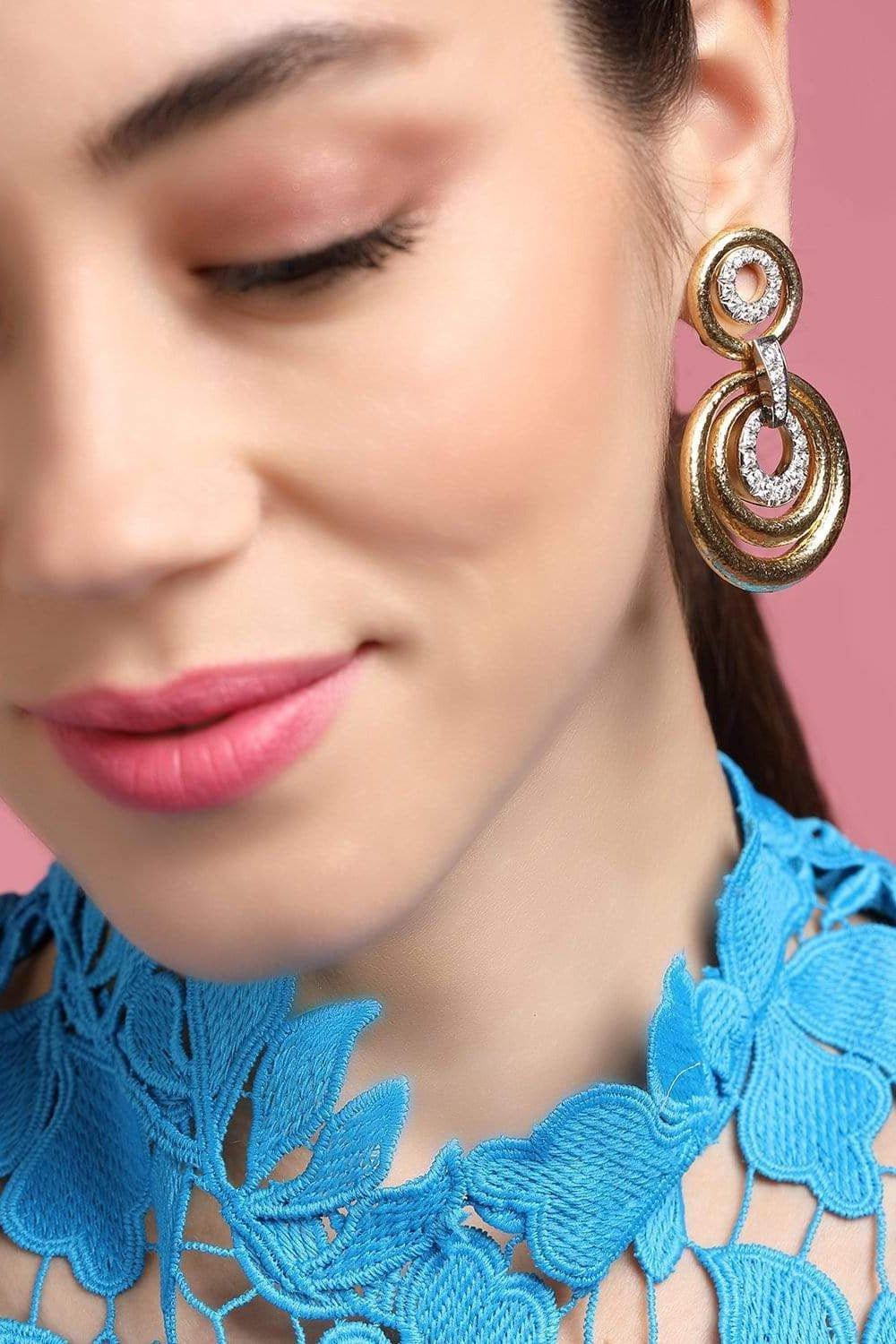 Diamond Triple Circle Drop Earrings - Image 3