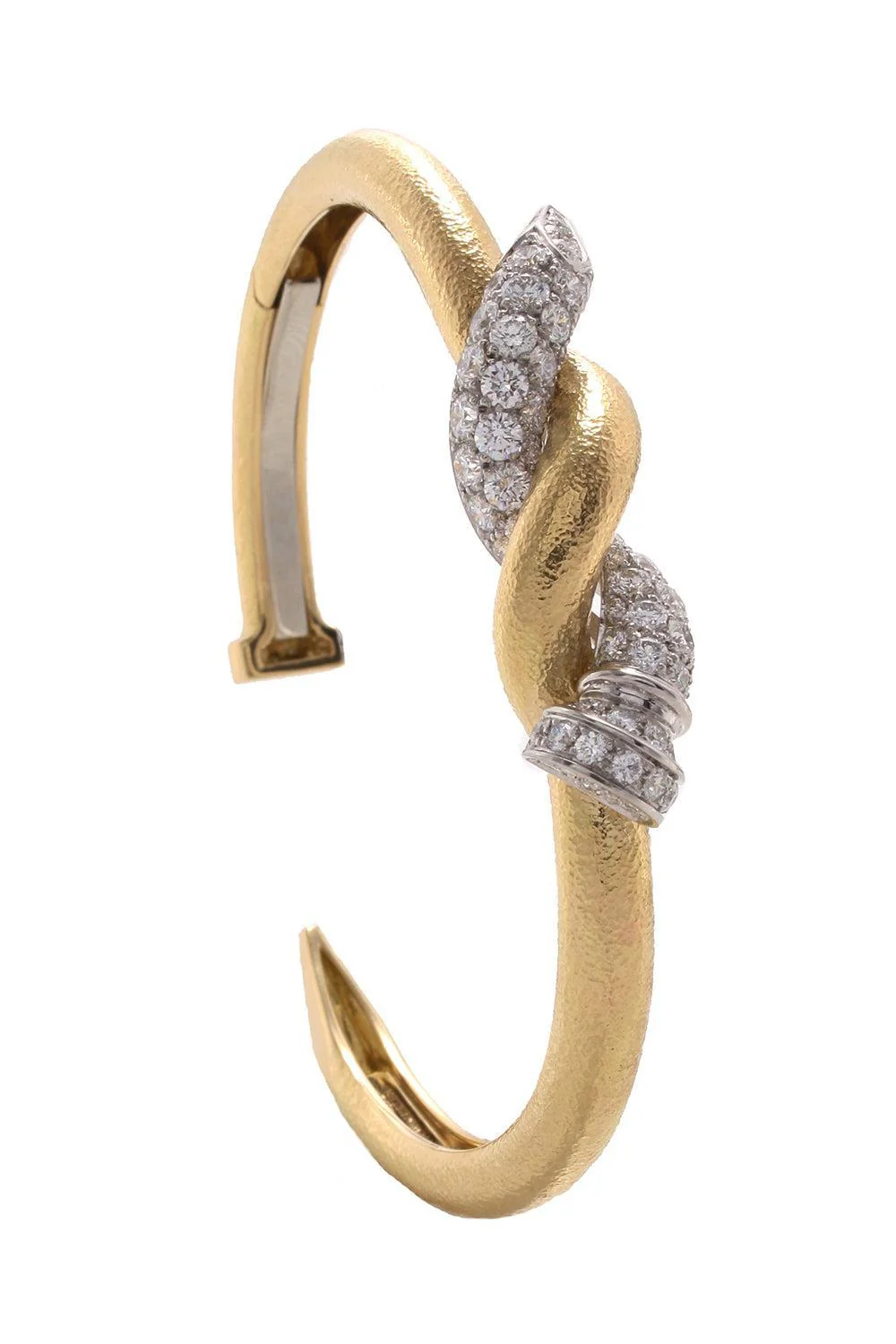 Diamond Two Tone Hammered Nail Cuff Bracelet