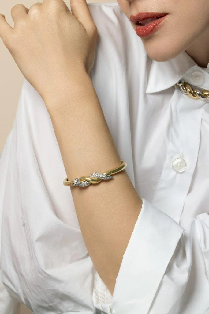 Diamond Two Tone Hammered Nail Cuff Bracelet - Image 2