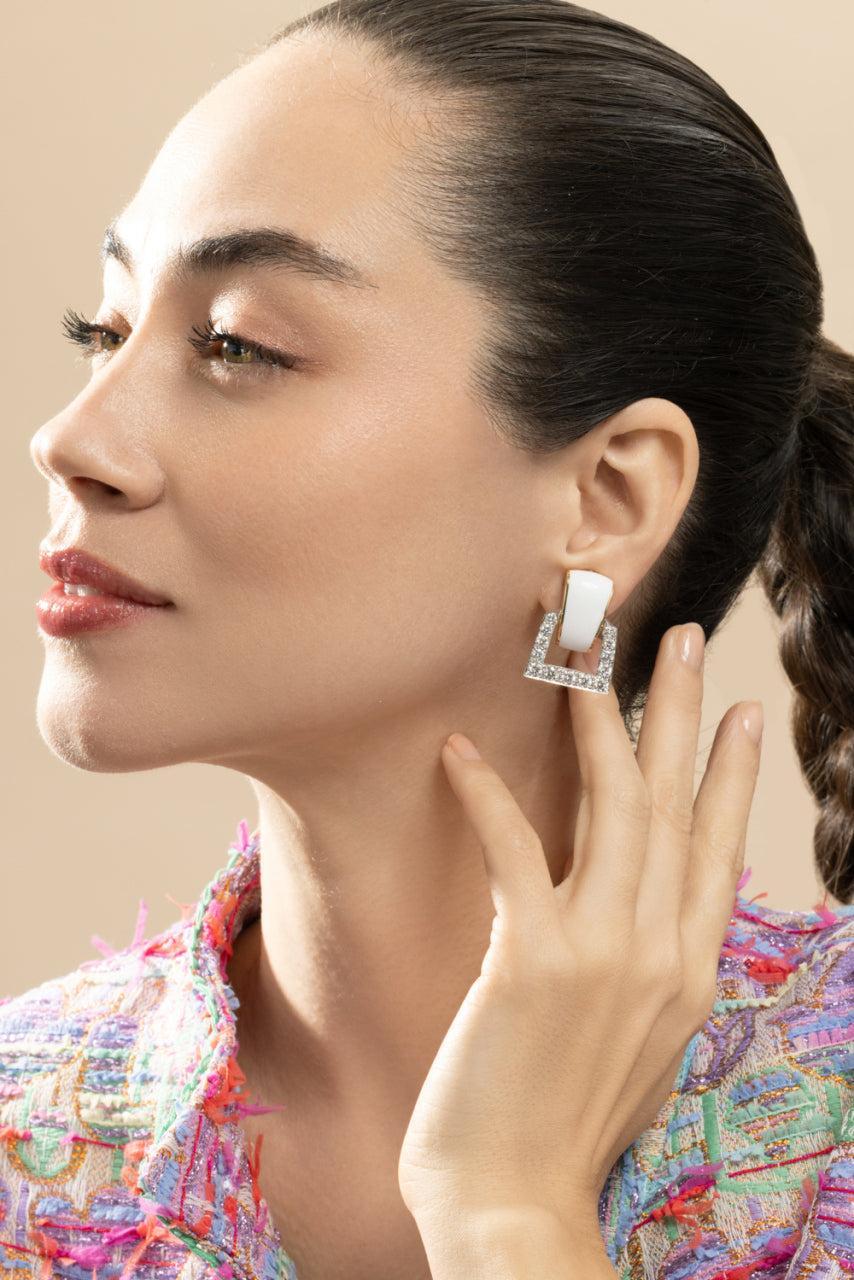 Diamond White Single Strap Earrings - Image 3