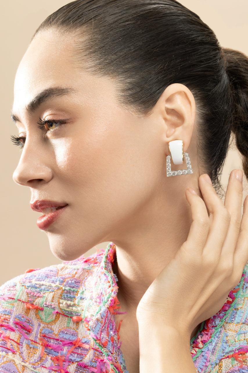 Diamond White Single Strap Earrings - Image 4