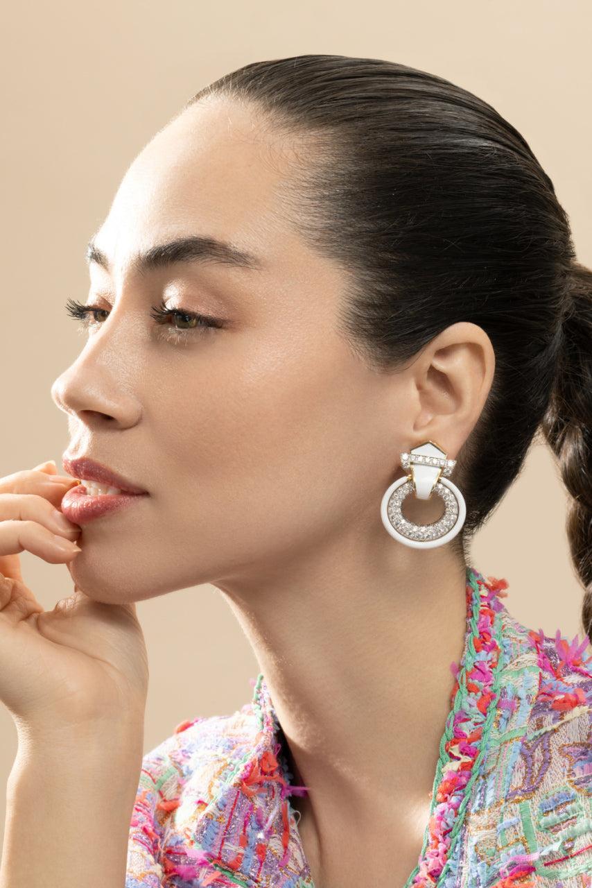 Diamond White Strap Doorknocker Earrings - Image 2
