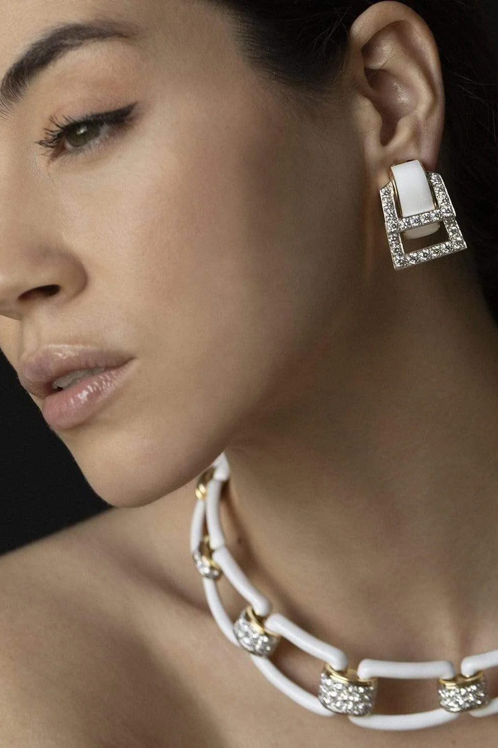 Diamond White Strap Earrings - Image 2