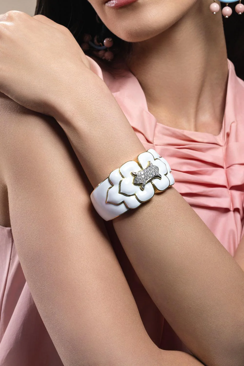 Diamond White Trefoil Cuff Bracelet - Image 2