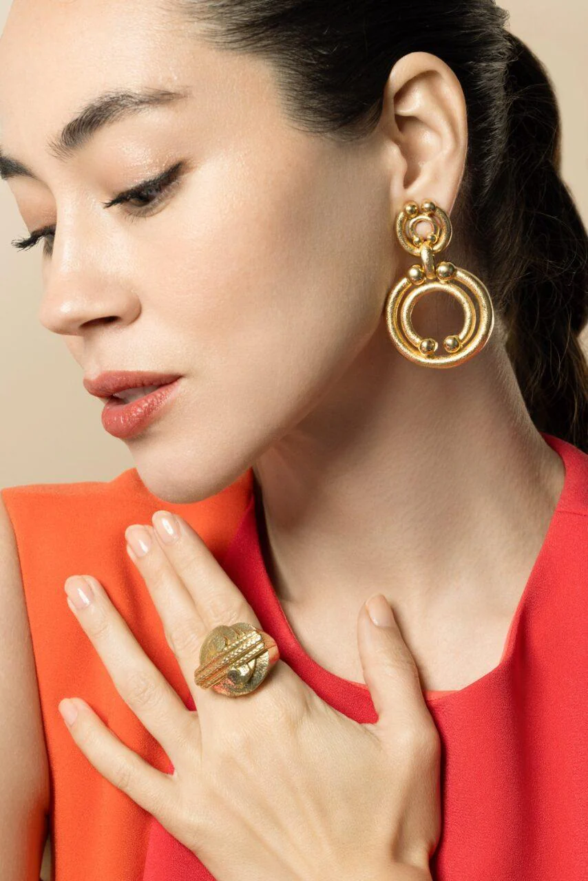 Dotted Hammered Doorknock Earrings - Image 3