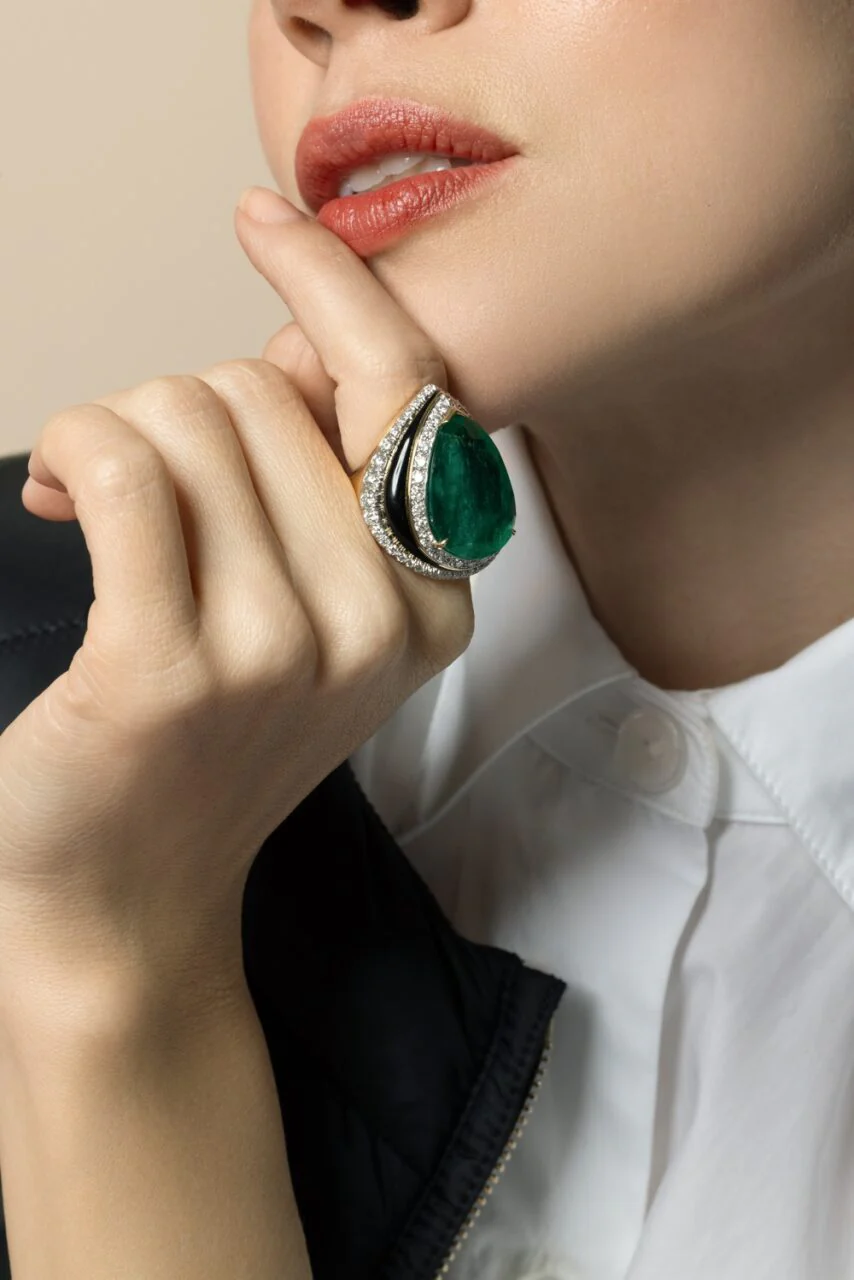 Emerald Diamond Pear Ring - Image 2