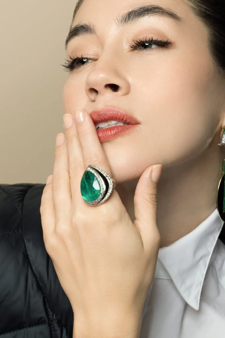 Emerald Diamond Pear Ring - Image 3