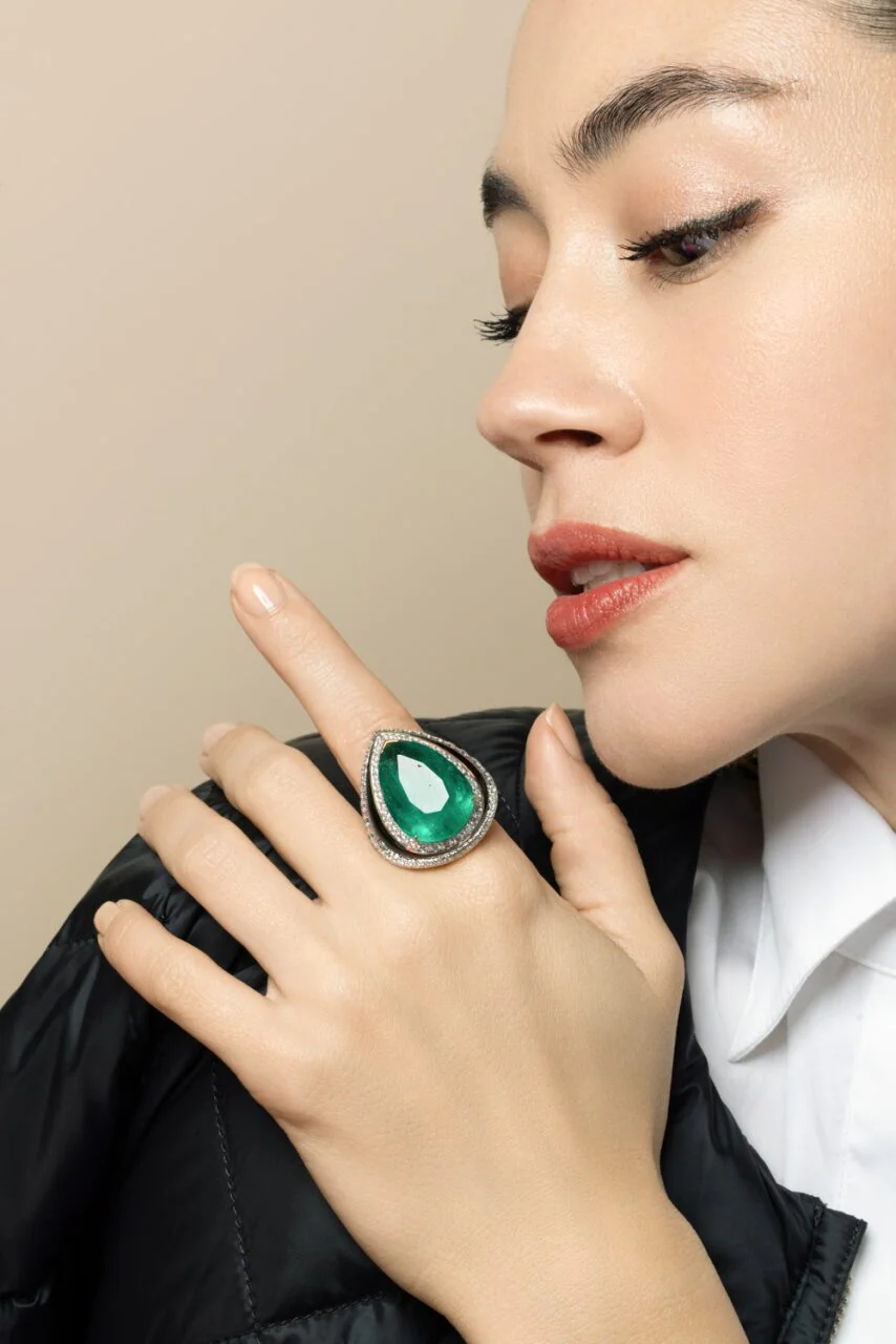 Emerald Diamond Pear Ring - Image 4
