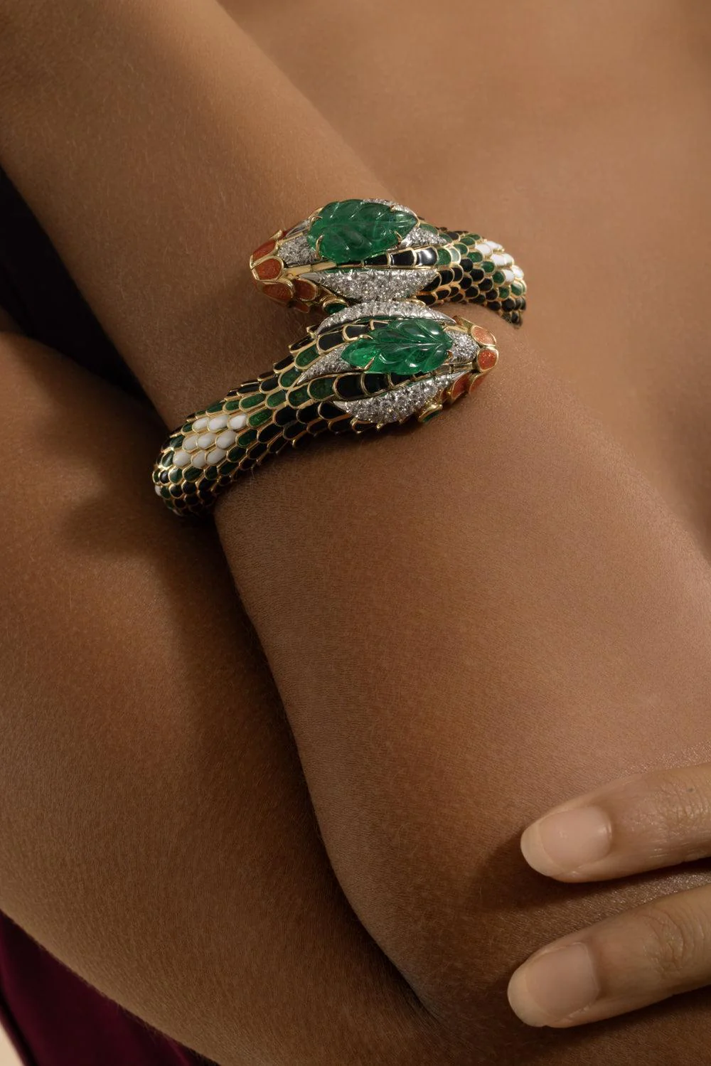 Emerald Orange Double Headed Snake Bracelet - Image 5