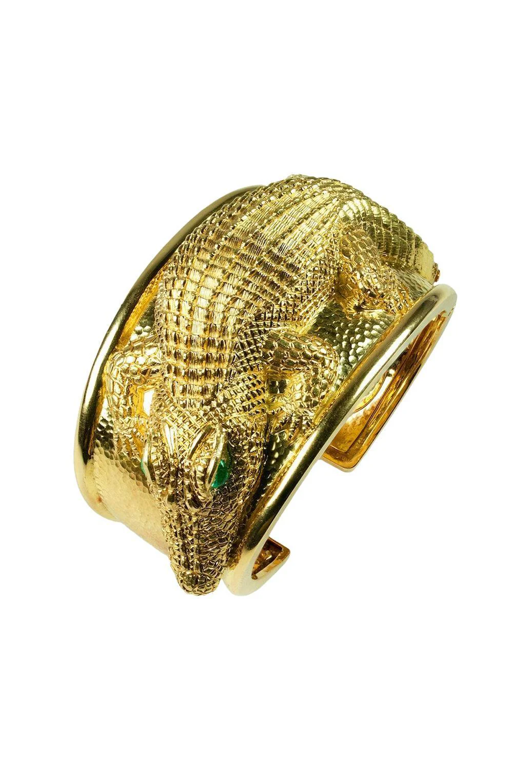 Emerald Repousse Alligator Cuff Bracelet