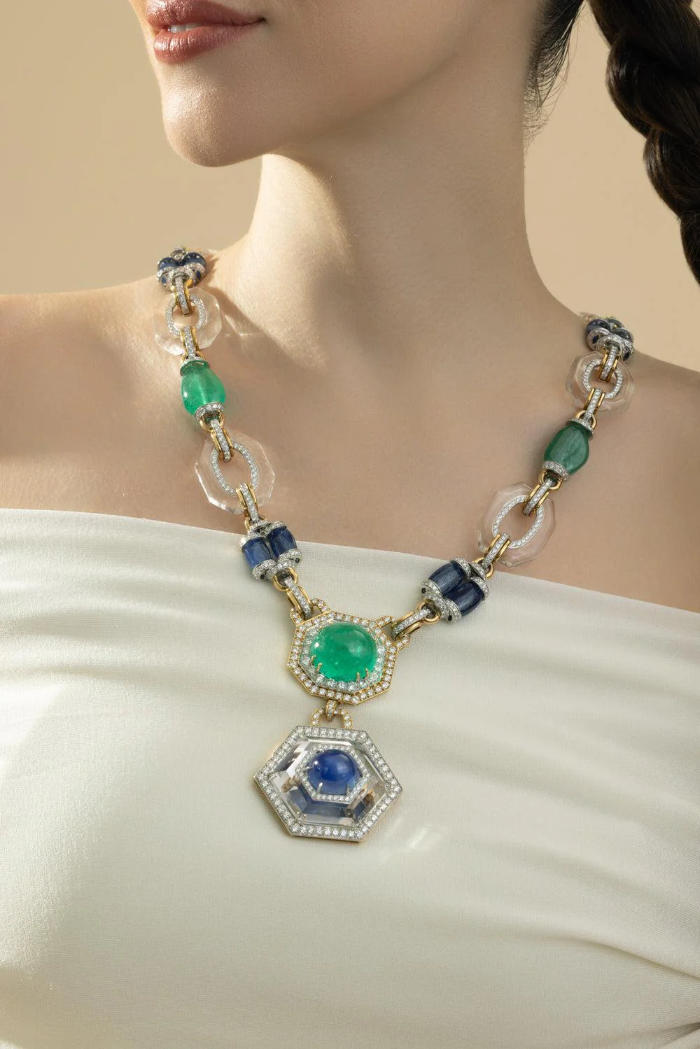 Emerald Sapphire Rock Crystal Diamond Necklace - Image 4