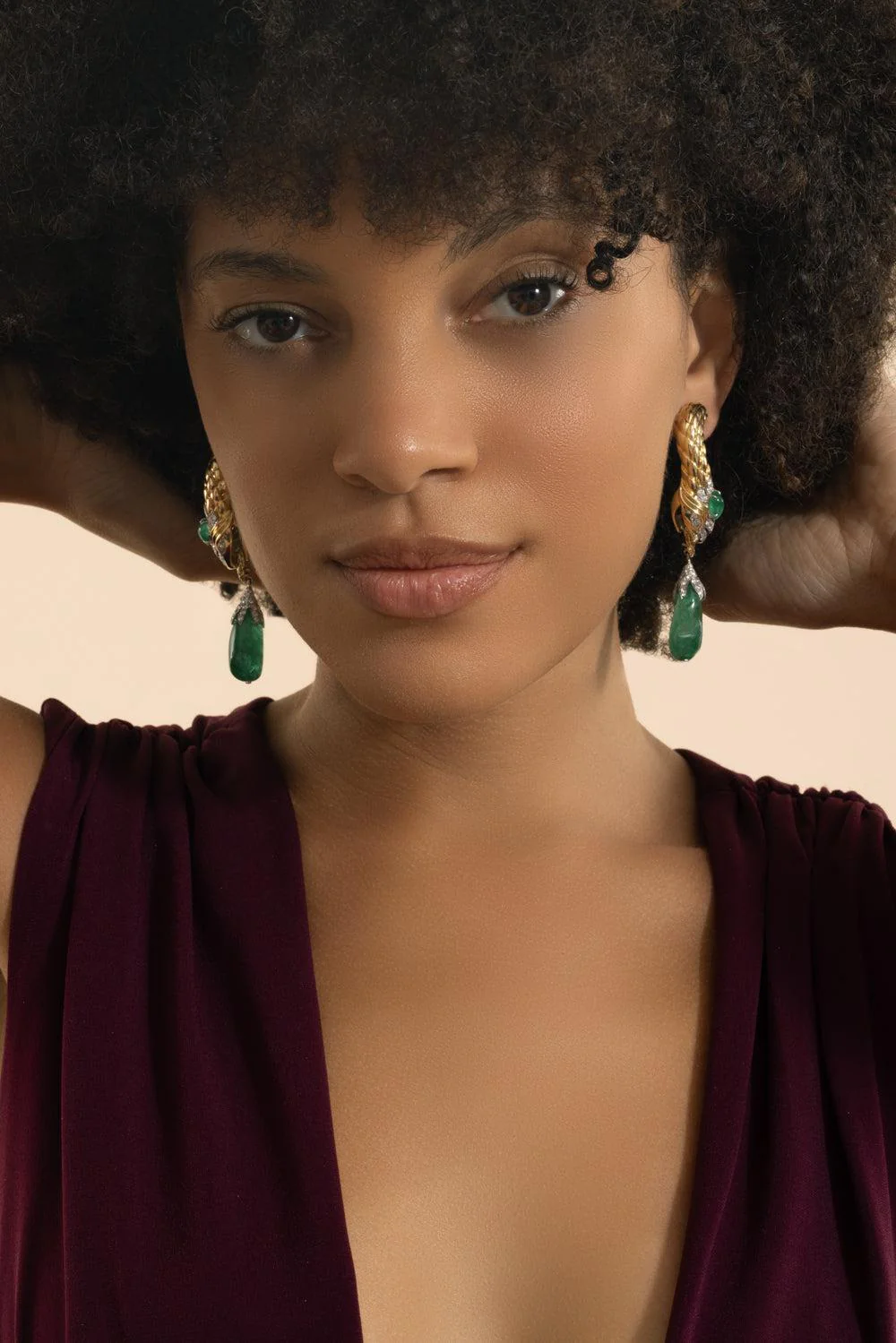Emerald Snake Drop Earrings - Image 5