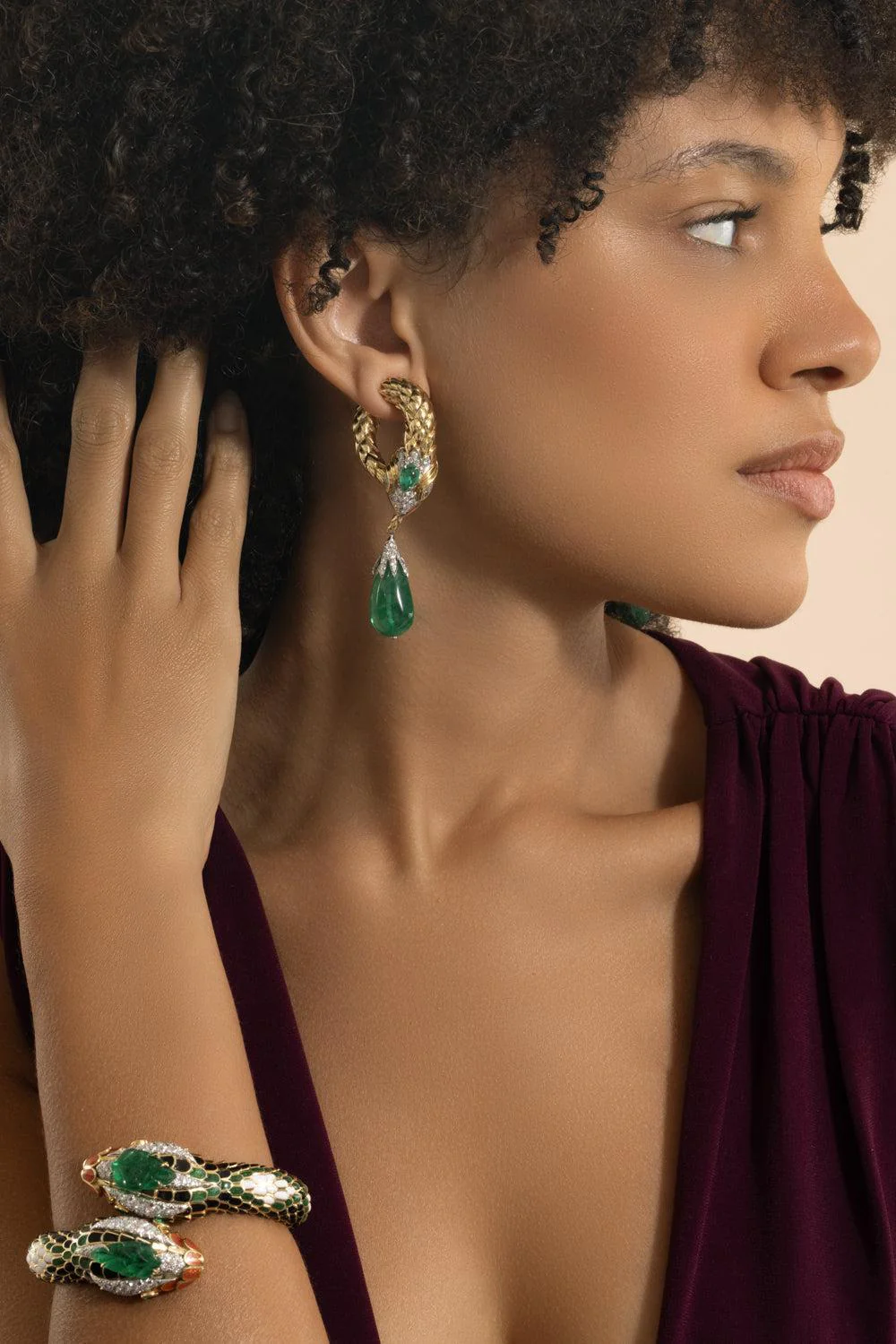 Emerald Snake Drop Earrings - Image 6