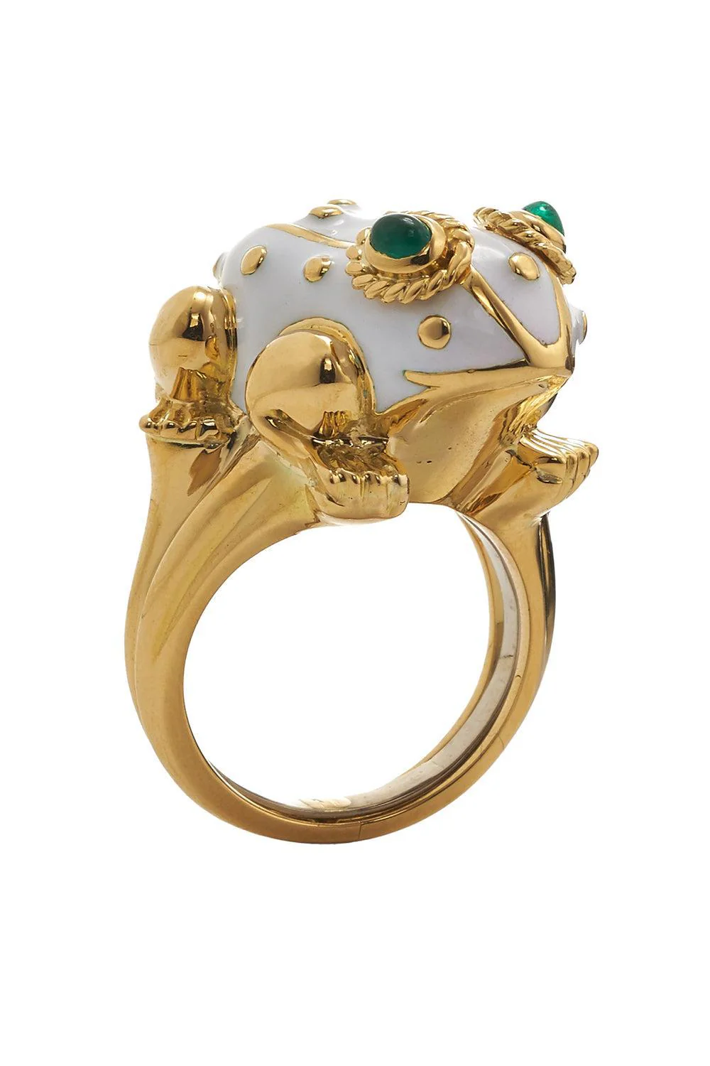 Emerald White Frog Ring