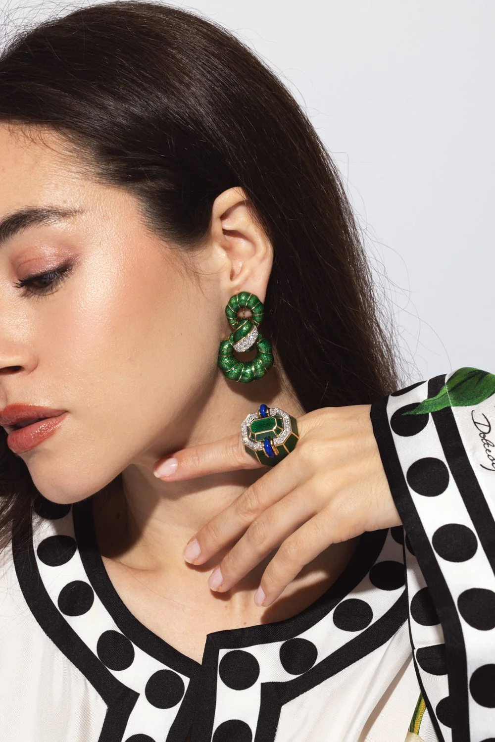 Green Enamel Fancy Hoop Earrings - Image 3