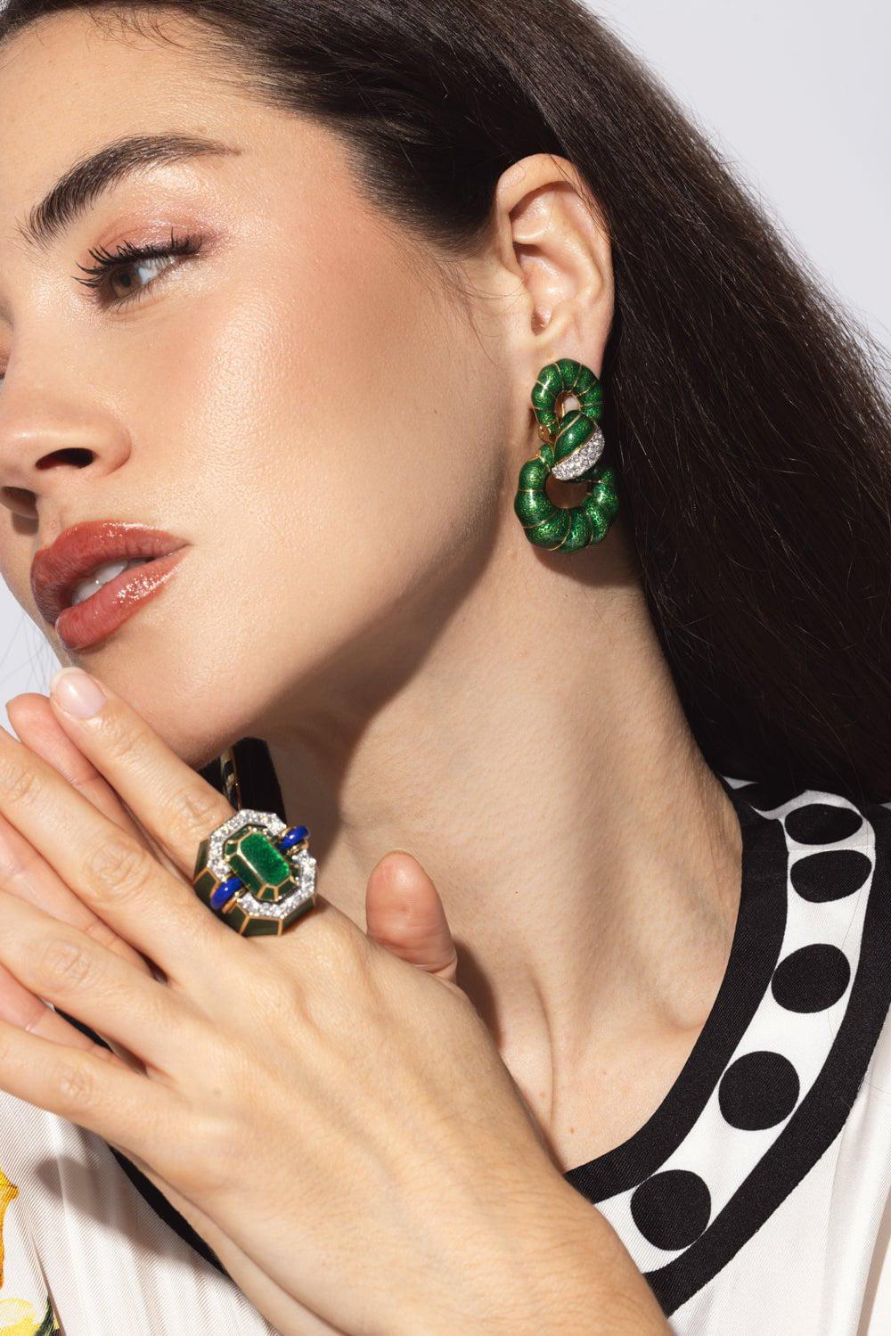 Green Enamel Fancy Hoop Earrings - Image 4